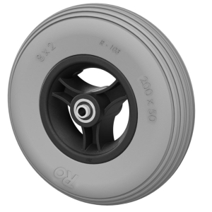 Rad pannensicher 180x45 (7x1 3/4") Nabenlänge 46mm PU-Reifen grau, 3-Speichen Ku-Felge schwarz